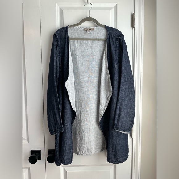 Flax Jackets & Blazers - FLAX Women’s Linen Encore Reversible Jacket Navy Lava Size Medium